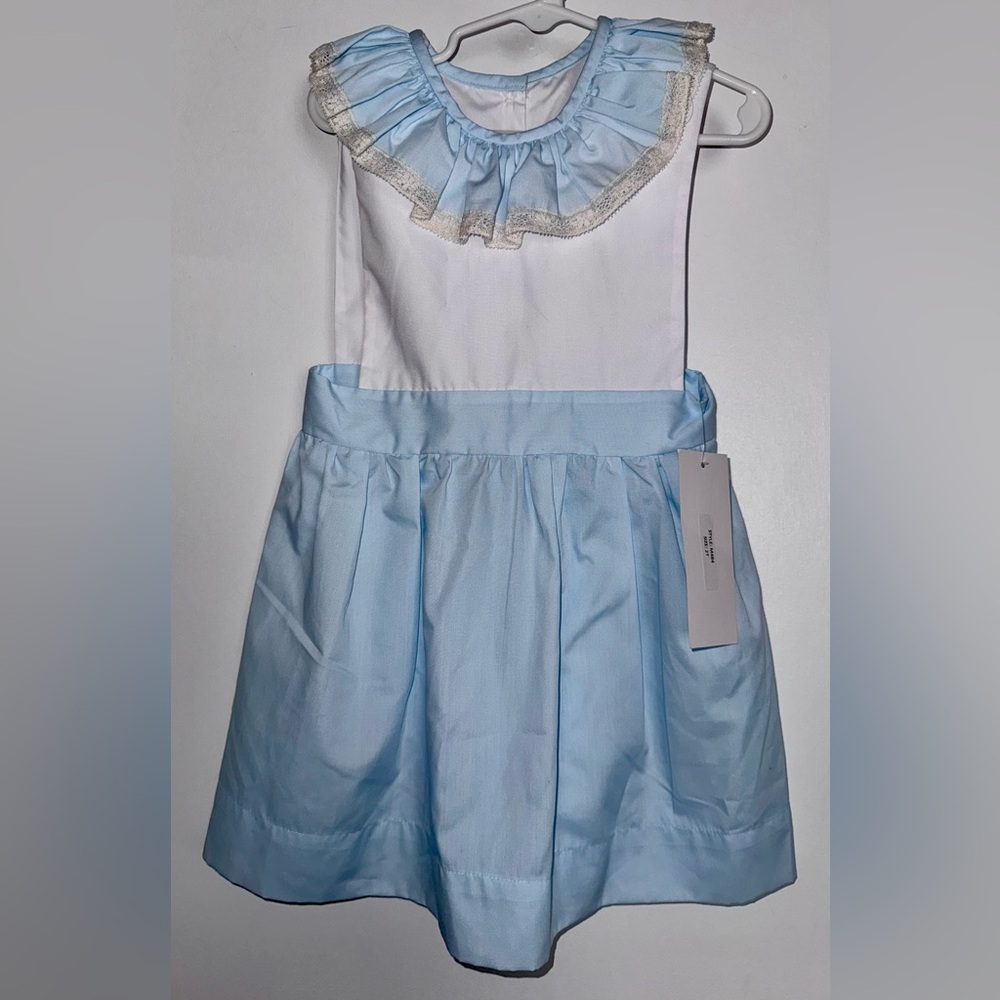 NWT LaJenns Light Blue & White Ruffle Collar Dress 2T